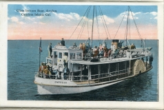 a panel in the accordian fold packet. Boats, JW Rowe, postcard collection, Avalon, Catalina Island, California