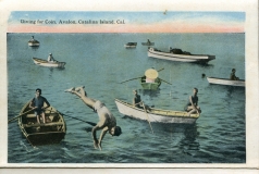 a panel in the accordian fold packet. Boats, JW Rowe, postcard collection, Avalon, Catalina Island, California