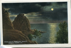 a panel in the accordian fold packet. JW Rowe, moonlight, postcard collection, Avalon, Catalina Island, California