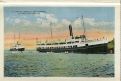 a panel in the accordian fold packet. Boats, JW Rowe, postcard collection, Waterfront, Catalina Island, California
