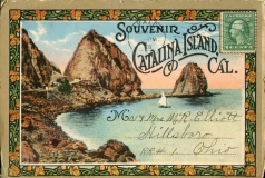 "Souvenir of Catalina Island, Cal."  Packet book with one cent stamp, front cover. March 1920 To: Mr. and Mrs. M.R. Elliott from: Mr. and Mrs. J. W Rowe JW Rowe, postcard collection, Avalon, Catalina Island, California