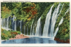 a panel in the accordian fold packet. Jerry Rowley (dad), postcard collection, waterfall, Mossbrae Falls, Shasta Springs, California