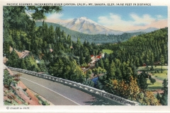 a panel in the accordian fold packet. Jerry Rowley (dad), postcard collection, Mt. Shasta, Shasta, California