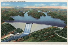 a panel in the accordian fold packet. Jerry Rowley (dad), postcard collection, Shasta Dam, Shasta Lake, California