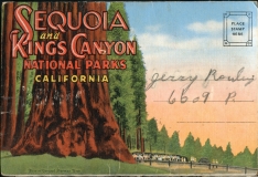 Souvenir Packet "Sequoia and Kings Canyon, California", front cover.From: "Jerry Rowley, 6609 P."  Sequoia and Kings Canyon National Parks, California