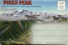 "Pikes Peal, America's most famous moutain", souvenir packet book, front cover. postcard collection, Pikes Peak, Colorado
