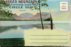 "Rocky Mountain National Park Circle Trip, Colorado", souvenir packet book, front cover. postcard collection, Grand Lake, Rocky Mountain National Park, Colorado