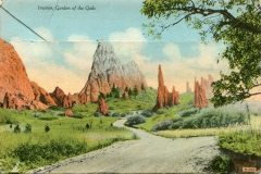 "Garden of the Gods, Colorado", souvenir packet book, back cover. postcard collection, Garden of the Gods, Colorado Springs, Colorado