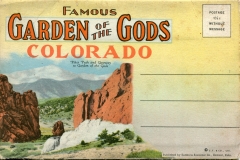 "Garden of the Gods, Colorado", souvenir packet book, front cover. postcard collection, Garden of the Gods, Colorado Springs, Colorado