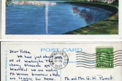 Postcard "Cherry Blossoms and Washington Monument, Washington, D.C."To: Mr and Mrs. G.H. ParrotFrom: "Ruth & Roy" ~ Ruth (Parrot) Rowleypostcard collection, Washington Monument, Washington, District of Columbia