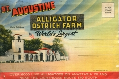 "St. Augustine Alligator Ostrich Farm, World's Largest", souvenir packet book, front cover. postcard collection, Alligator Ostrich Farm, St. Augustine, Florida
