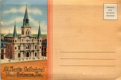 "St. Louis Cathedral, New Orleans, La.", souvenir packet book, front cover. postcard collection, Louisiana