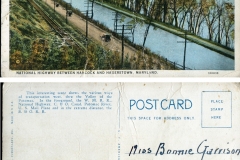 Postcard "National Highway... Maryland"
To: "Miss Bonnie Garrison"
maiden name of Bonnie (Garrison) Parrot
postcard collection, National Highway, Hancock-Hagerstown, Maryland