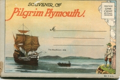 "Souvenir of Pilgrim Plymouth" Packet book, front cover. Boats, postcard collection, Plymouth Bay, Plymouth, Massachusetts
