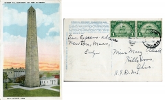 Postcard "Bunker Hill Monument", postmarked Newton, Mass.To: Miss Mary ElliottFrom:  Evelynpostcard collection, Bunker Hill Monument, Newton, Massachussets