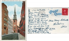 Postcard "Old North Church, Salem Street, Boston, Mass." postmarked Nov 24, 1926 from Pittsfield, Mass.To: Miss Mary ElliottFrom:  Robert and M_. postcard collection, Old North Church, Boston, Massachussets