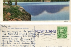 Postcard "Twin Mountains, Lake George, NY", postmaked July 27, 1936" To: Mr. and Mrs. G. H. ParrotFrom: Ruth (Parrot) Rowleypostcard collection, Twin Mountains and lake, Lake George, New York