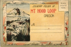 "Souvenir Folder of Mt. Hood Loop, Oregon" packet book, front cover. postcard collection, Mt. Hood, Oregon